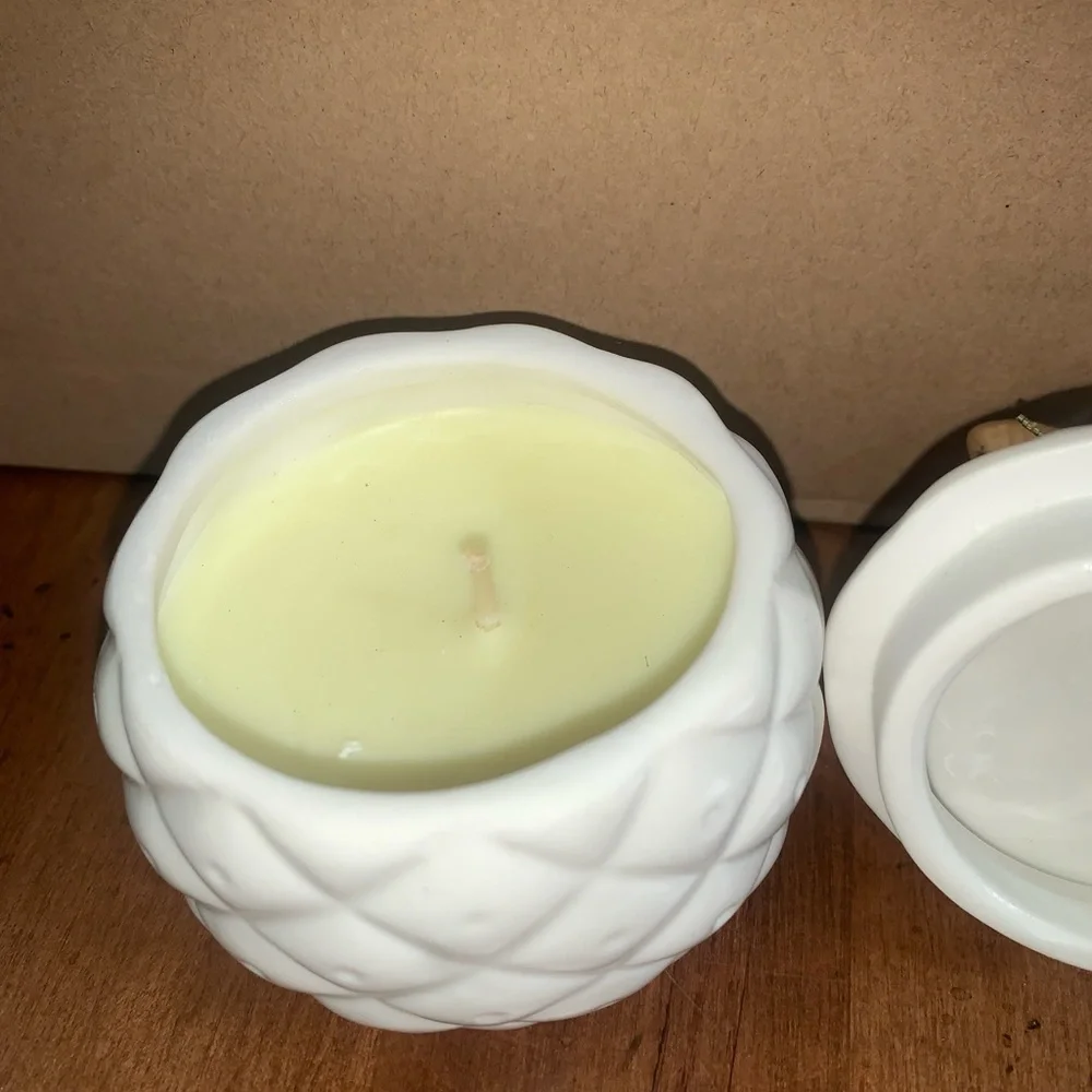West Elm Fruit Julep Scented Candle in a White Ceramic Pineapple Home Decor Jar